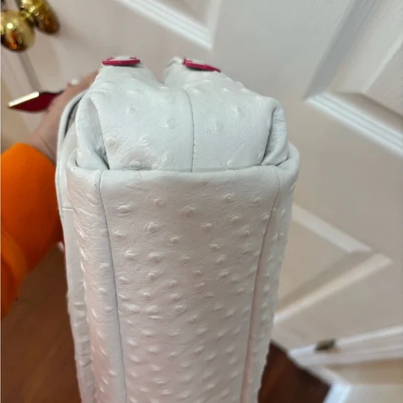 Coach A1482-30116 Madison Madeline Ostrich-Embossed White Leather Pink Trim BNOT - Picture 10 of 16